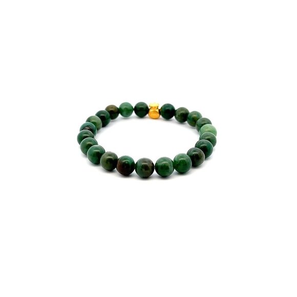 24K Gold Money Bag Stretchable Bracelet Gemstones Natural African Jade 8mm S6.5" - Picture 3 of 5